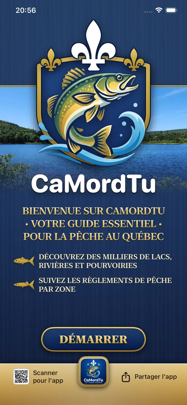 Écran d'accueil de l'app CaMordTu
