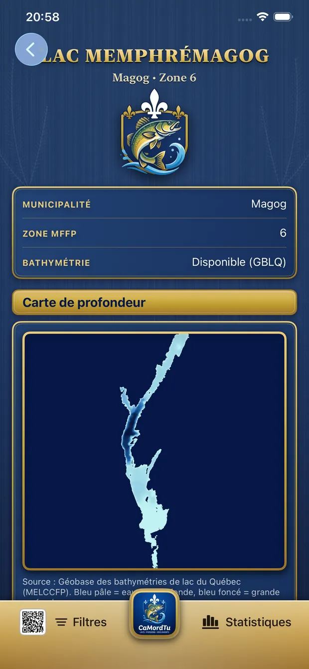 Carte de profondeur du lac Memphrémagog
