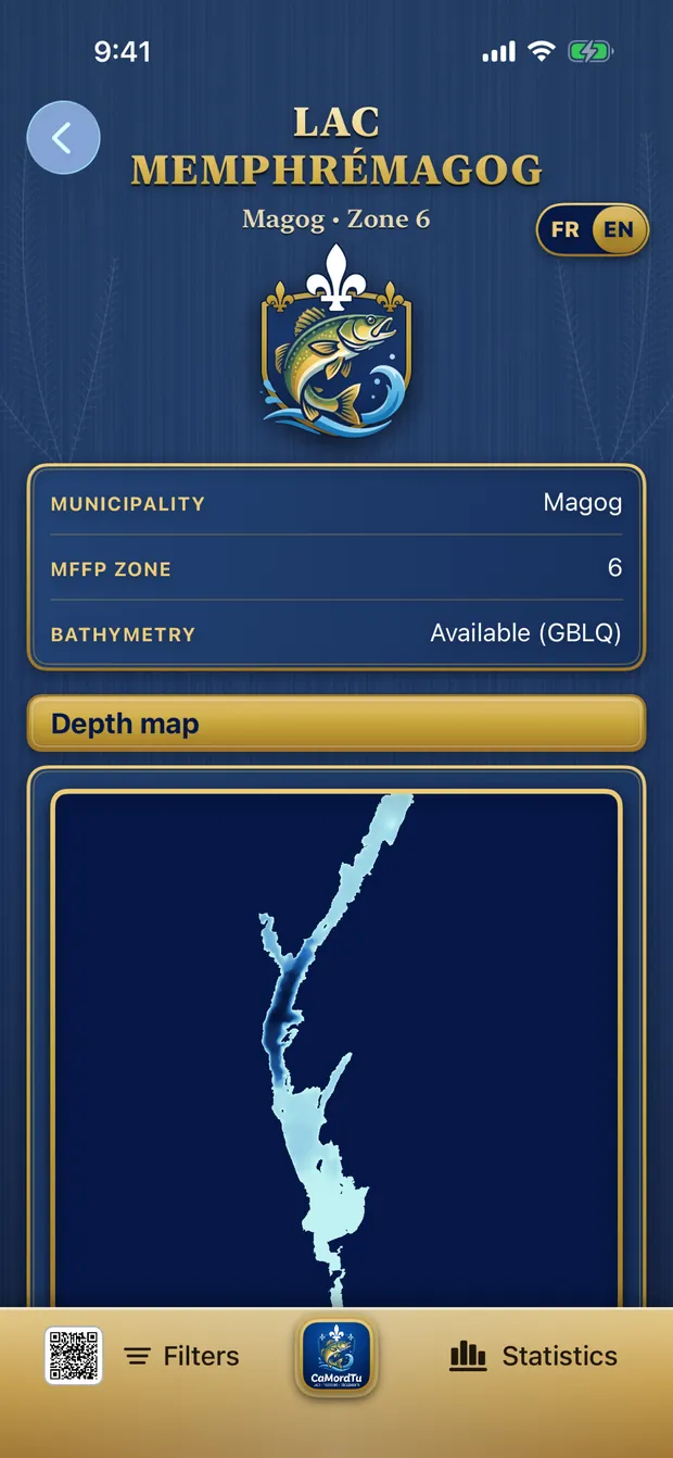 Lake Memphrémagog depth map